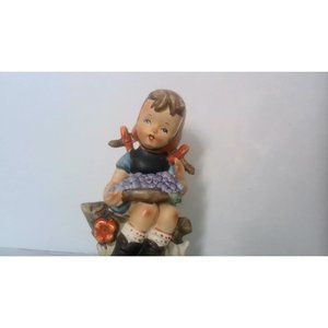 1940s JAPAN Hummel-Look, LARGE 7.5" Tall, Vintage Seated Girl, Basket of Grapes